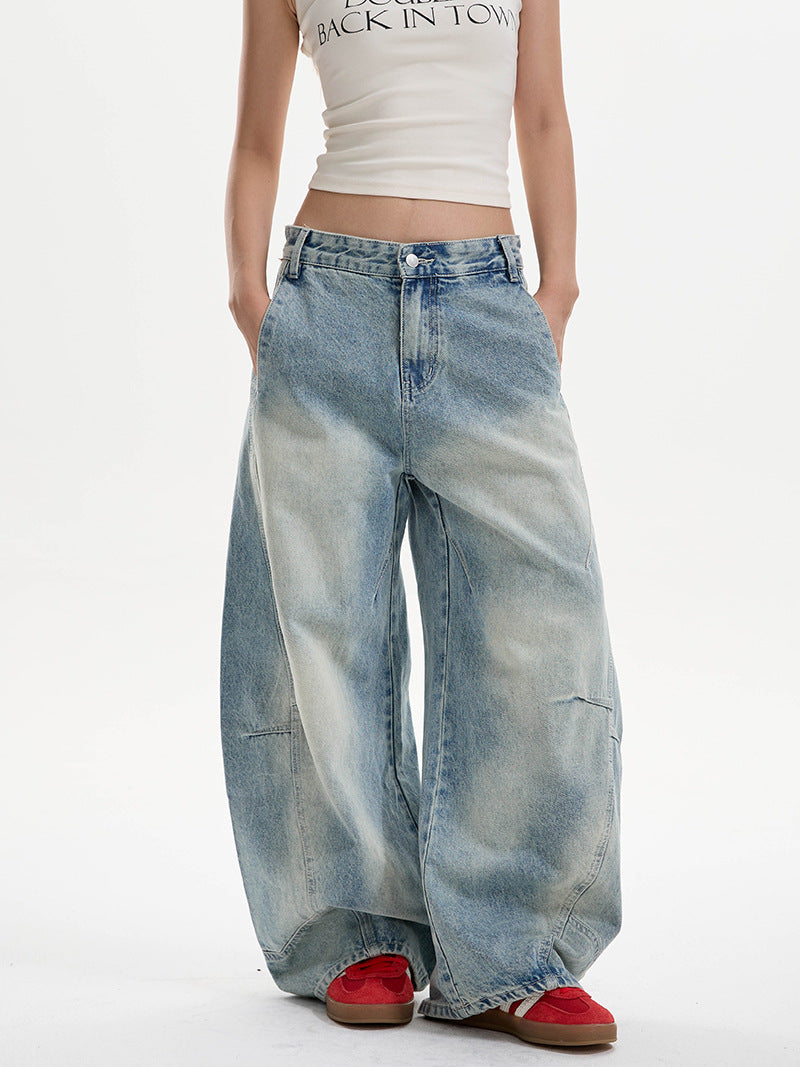 Women's Washed Distressed Baggy Machete Jeans