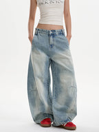 Women's Washed Distressed Baggy Machete Jeans