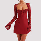 Women's Elegant Laced Long Sleeve Backless Lace Up Dress