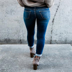 Women's Frayed Light Blue Ripped Slim Fit Jeans