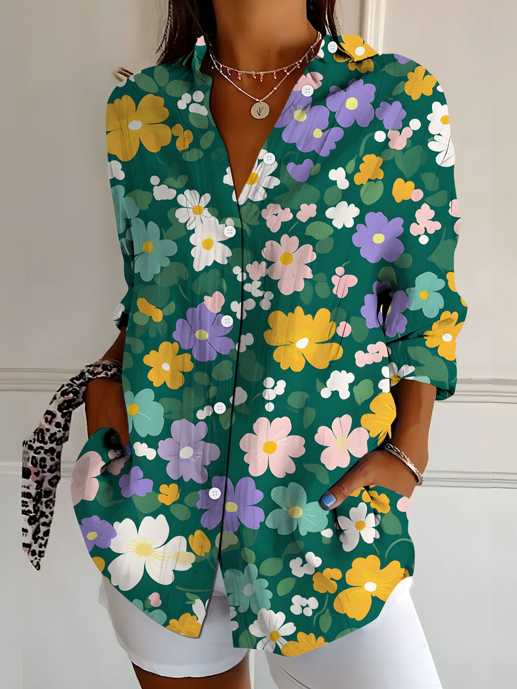 Women's Botanical Print Long Sleeve Shirt