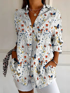 Women's Elegant Floral Print Long-Sleeve Shirt