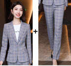 Women's Long-Sleeved Plaid Business Suit