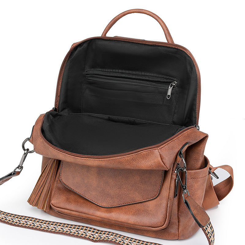 Women's Backpack With Two-tone Fringe