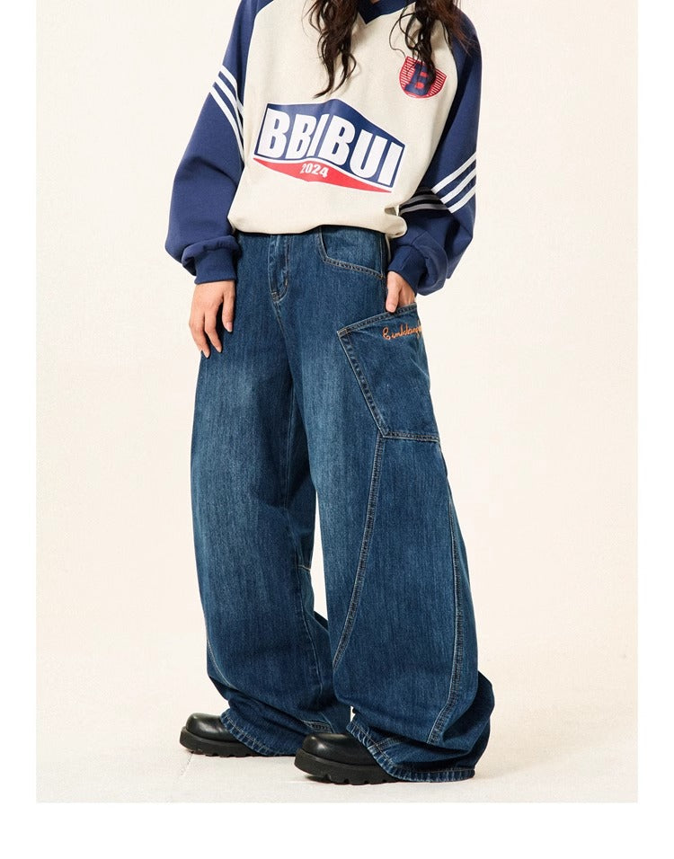 Women's Loose Wide-leg Baggy Jeans With Large Pockets Machete