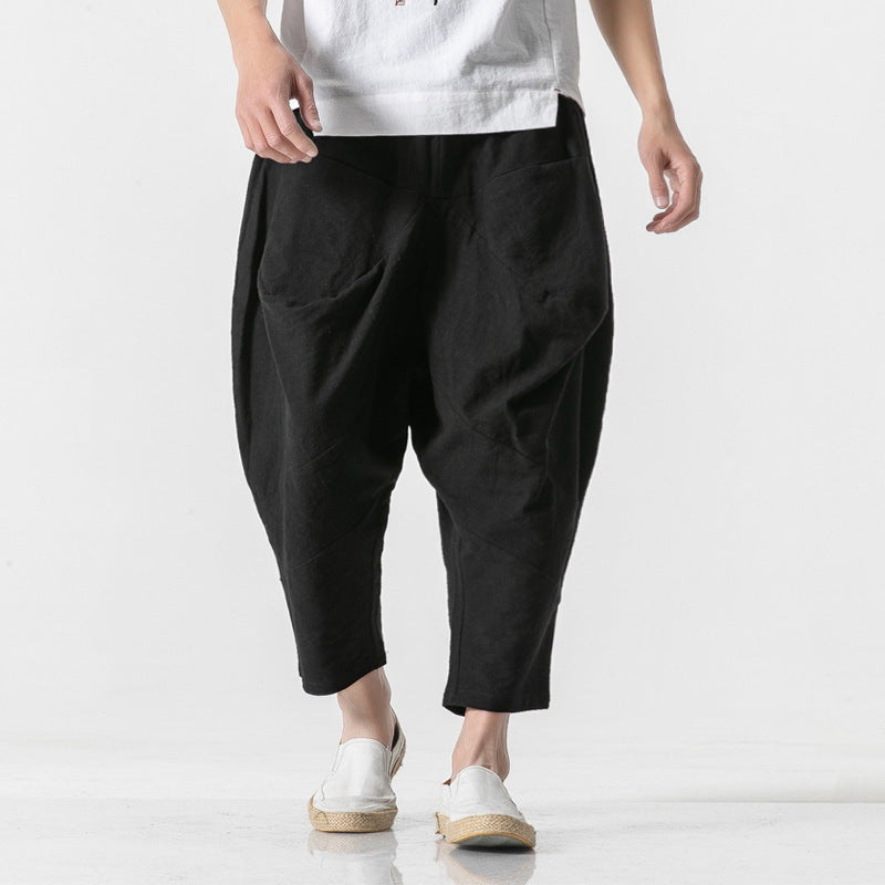 Men's Loose-fit Cotton-linen Wide-leg Pants