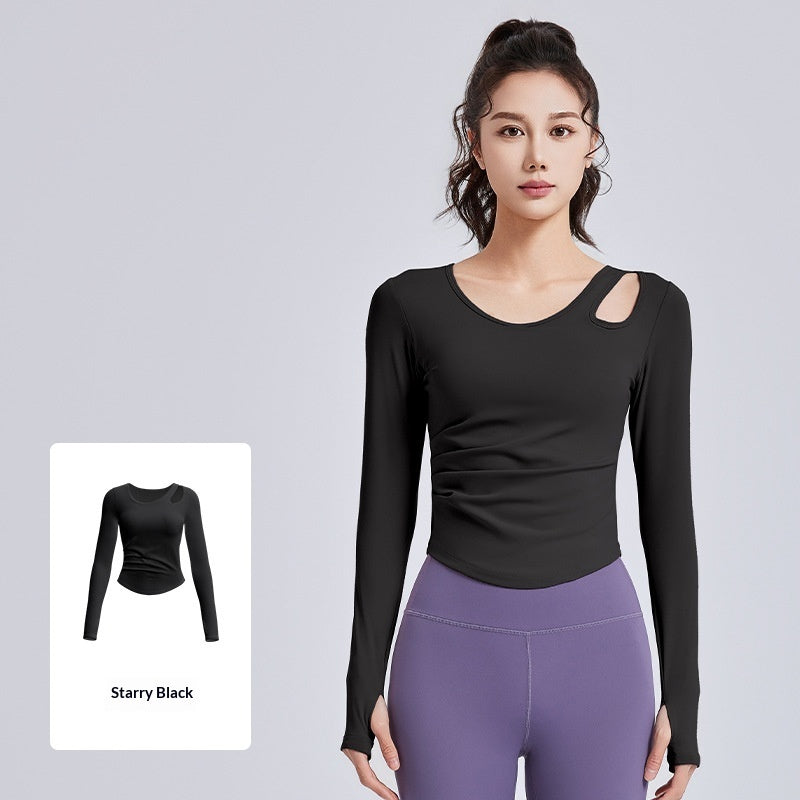 Women's Hollowed-out Ruched Slim-fit Pilates Workout Fitness Yoga Top