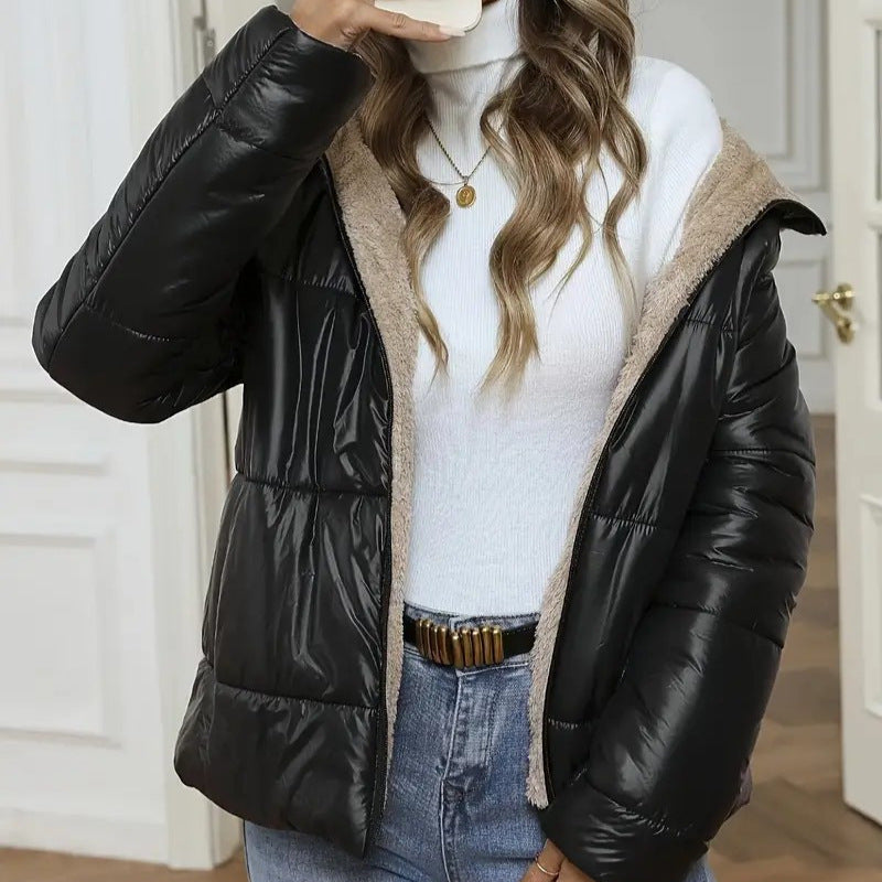 Women's Brushed And Quilted Hooded Cotton-padded Coat