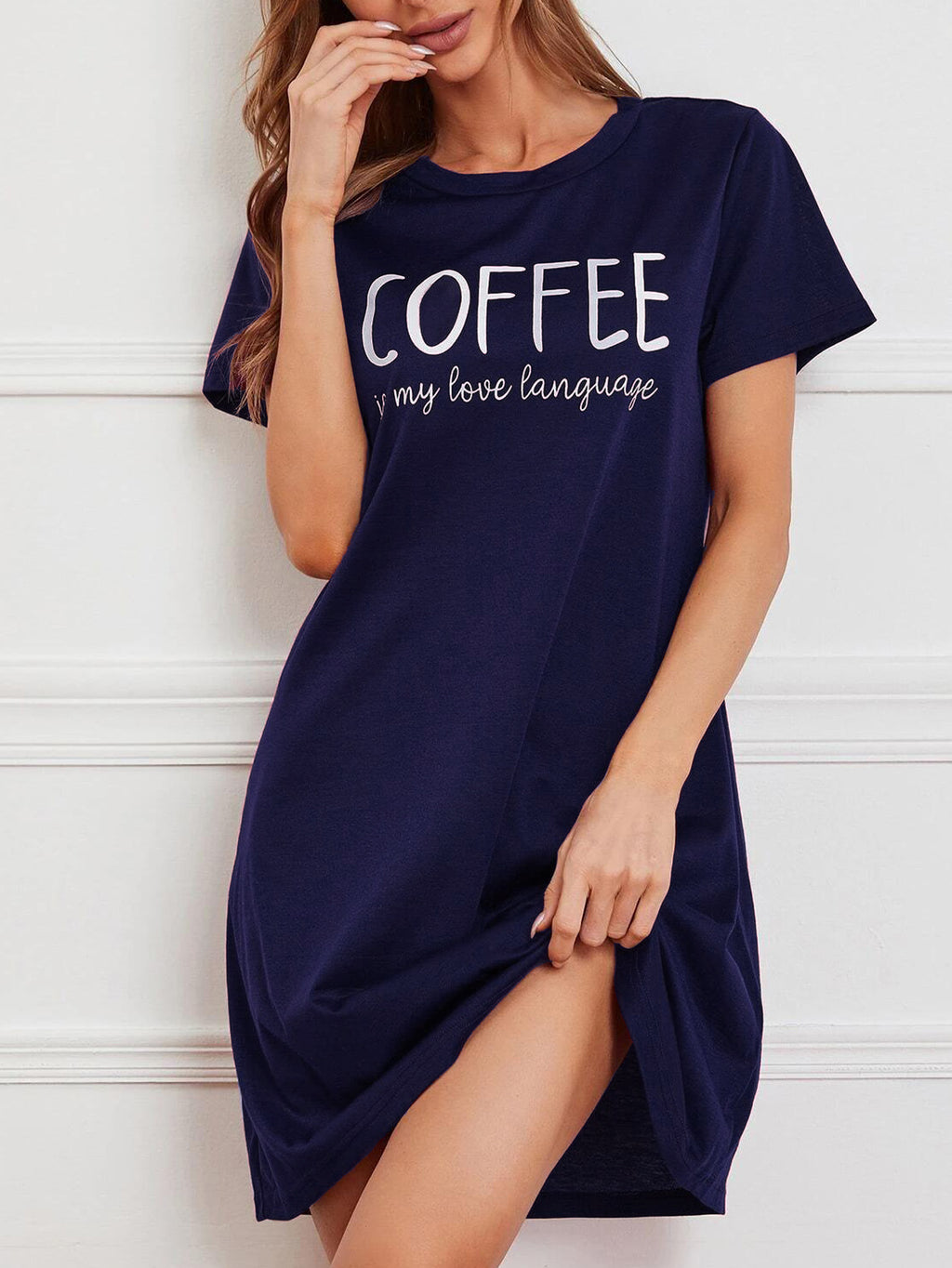 Women's Coffee Print Elongated Sleepwear One-Piece