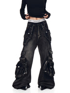 Women's Retro Multi-pocket Jeans