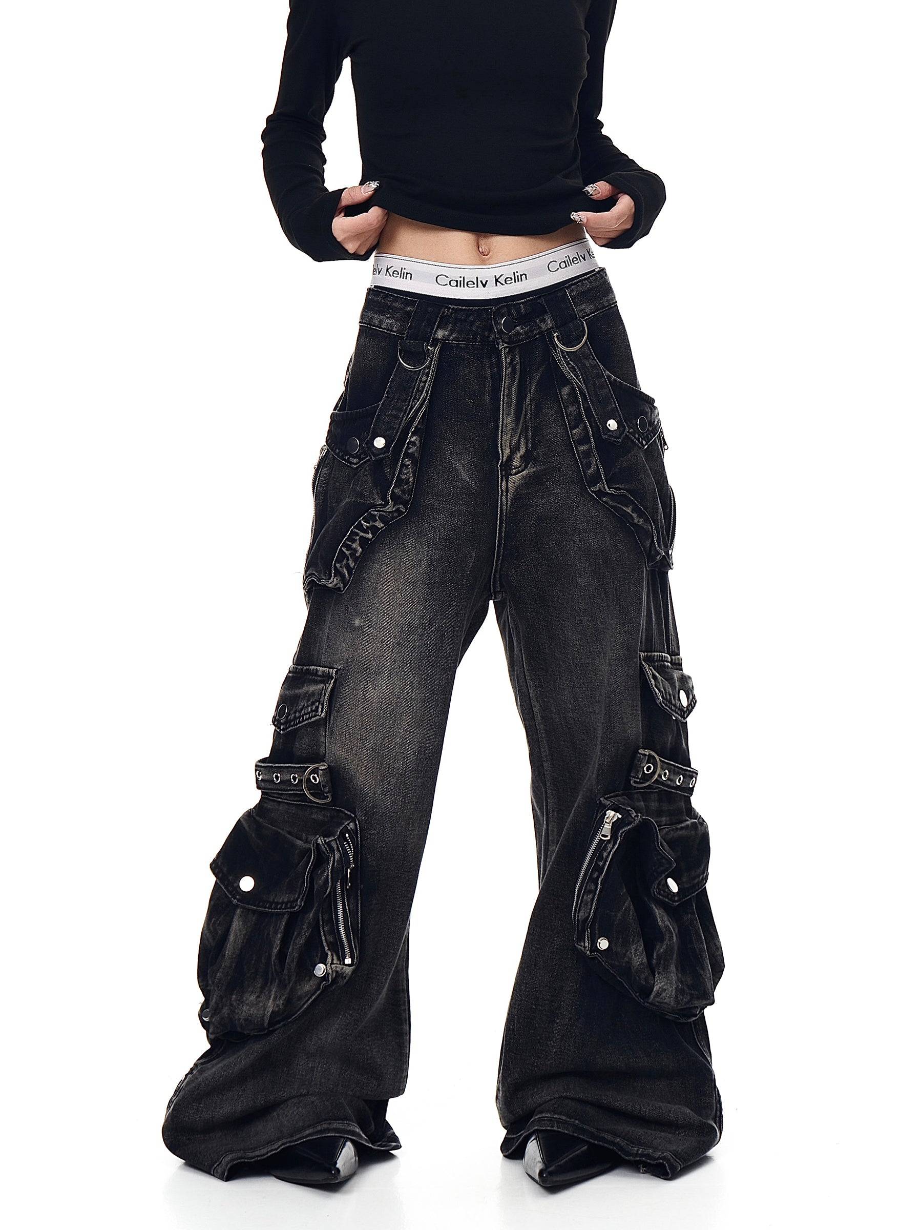 Women's Retro Multi-pocket Jeans