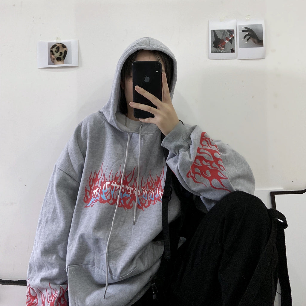 Flaming Fire Print Hoodie