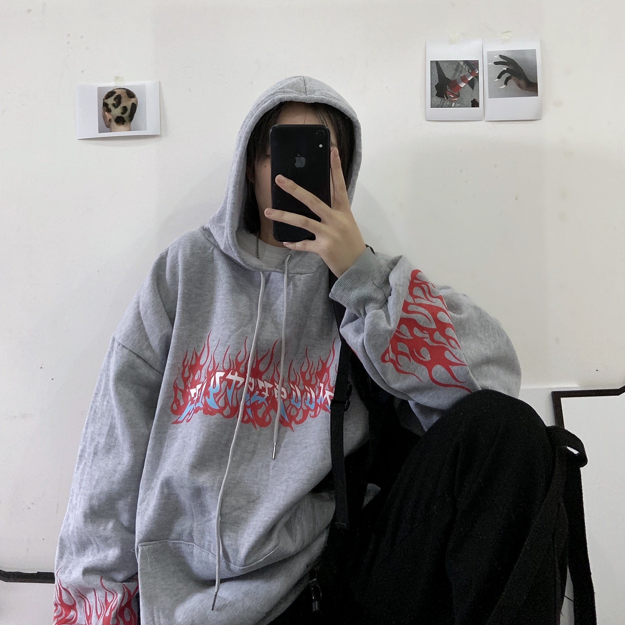 Flaming Fire Print Hoodie