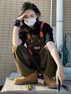 Loose Straight Suspender Pants