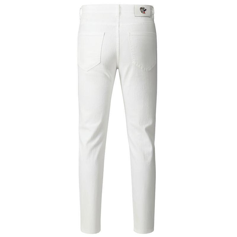 Men's White Color Patched Washed Jeans