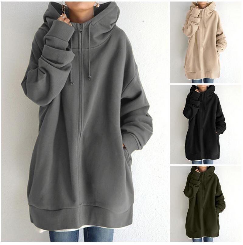 Women's Zipped Fuzzy Elongated Hoodie