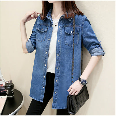 Women's Mid-length Slim-Fit Denim Shirt