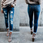 Women's Frayed Light Blue Ripped Slim Fit Jeans