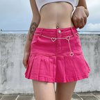 Women's High-Waisted Ruffled Lining Pleated Denim Skirt