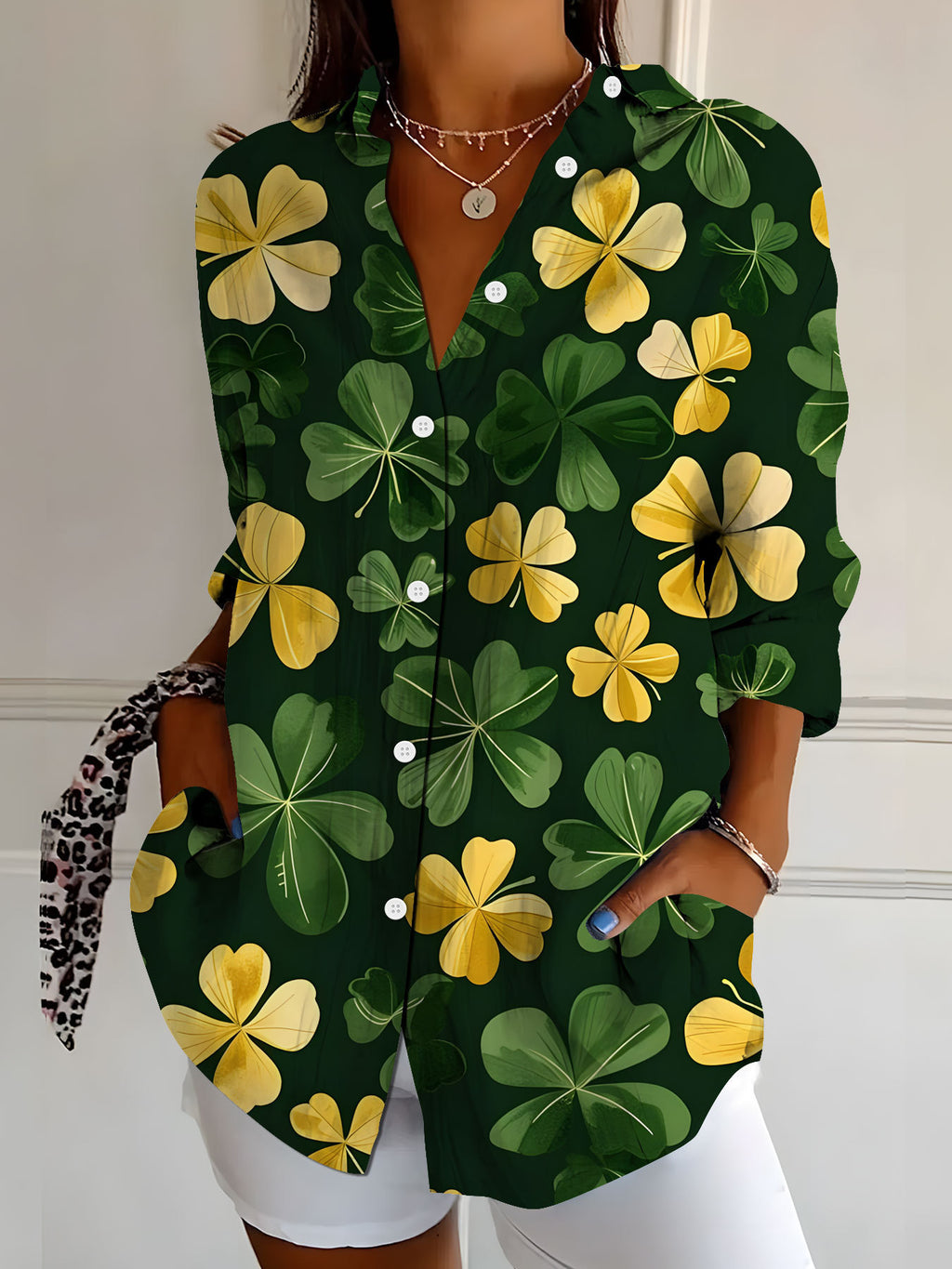 Women's Botanical Print Long Sleeve Shirt