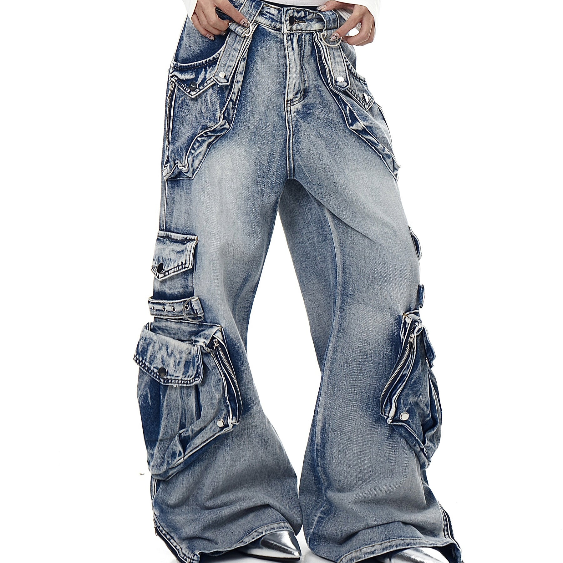 Women's Retro Multi-pocket Jeans