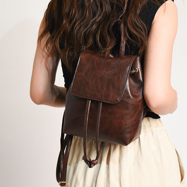 Women's Retro Brown Drawstring Shoulder Bag