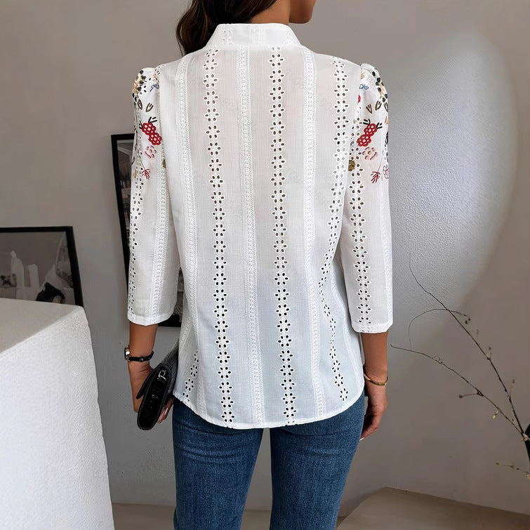 Women's Floral Spring Retro-Printed Shirt