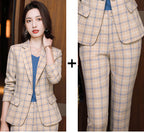 Women's Long-Sleeved Plaid Business Suit