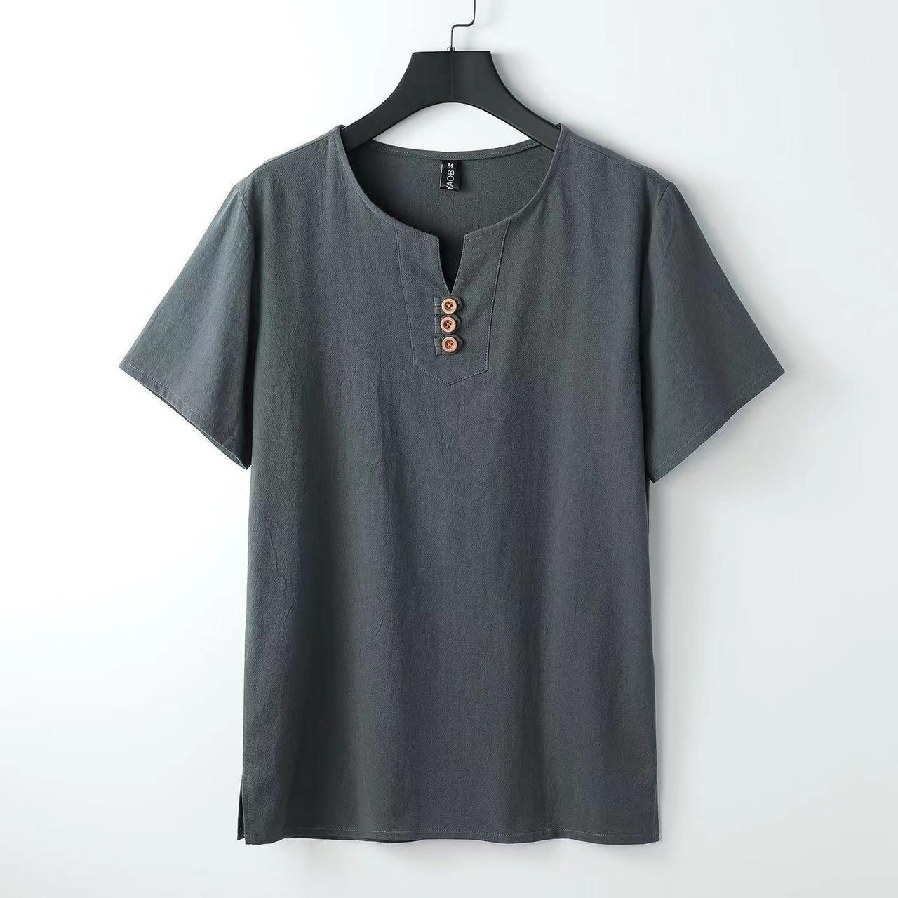 Men's Cotton And Linen V-neck Short Sleeve T-Shirt