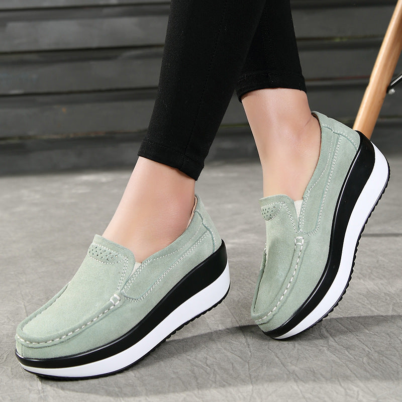 Women's Genuine Leather Flat Slip-On High Platform Shoes