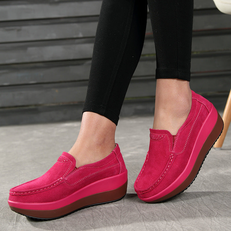 Women's Genuine Leather Flat Slip-On High Platform Shoes