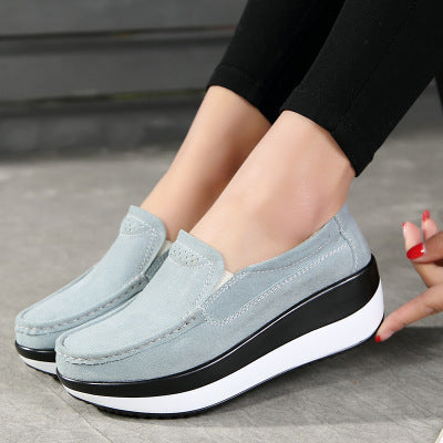 Women's Genuine Leather Flat Slip-On High Platform Shoes
