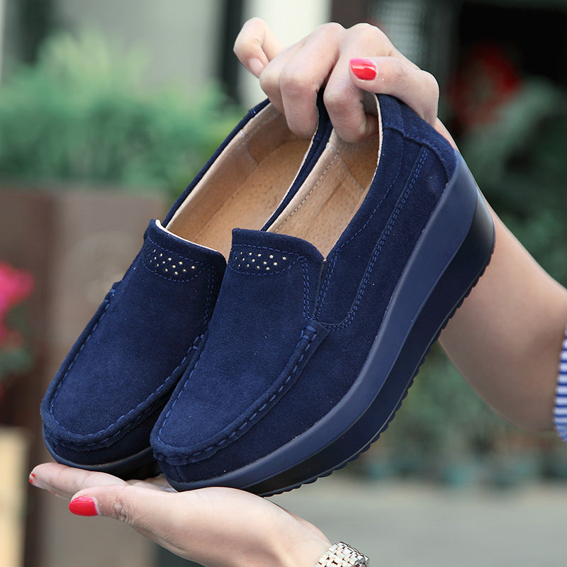 Women's Genuine Leather Flat Slip-On High Platform Shoes