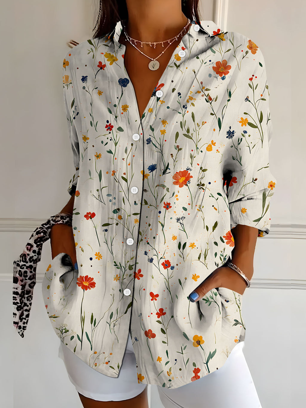 Women's Botanical Print Long Sleeve Shirt