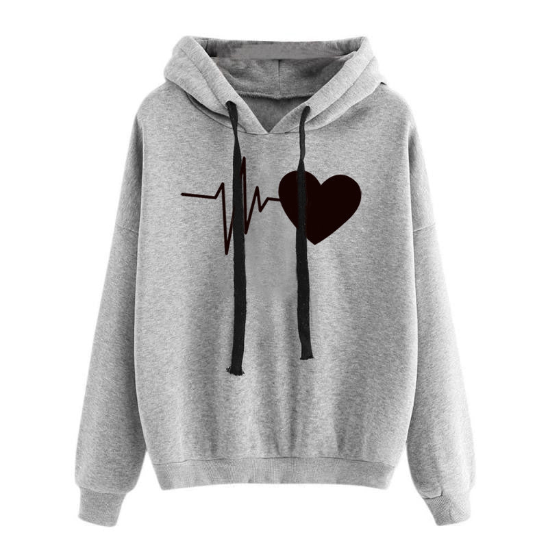 Women's Heart Print Streetwear Hoodie