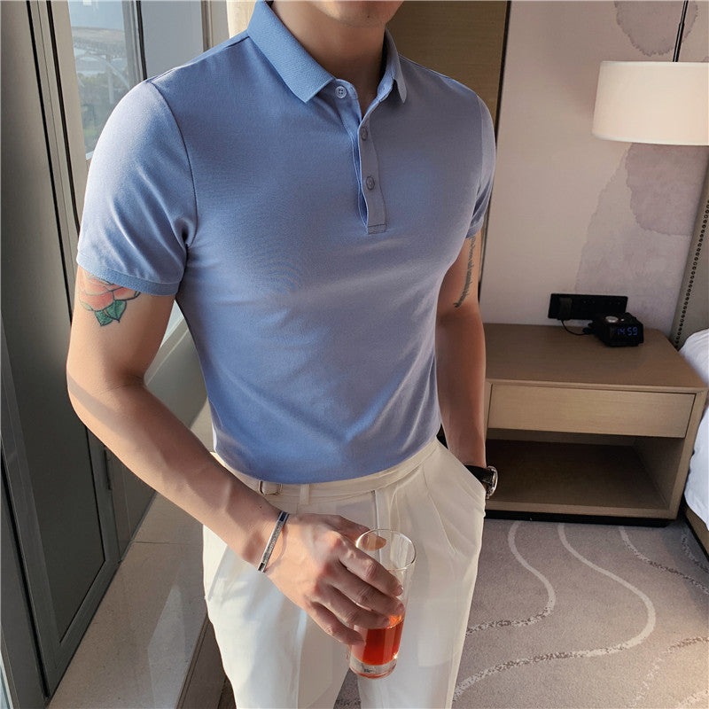 Men's Solid Color Short Sleeve Polo T-Shirt