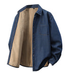Men's Long-sleeved Fleece Lined Denim Shirt