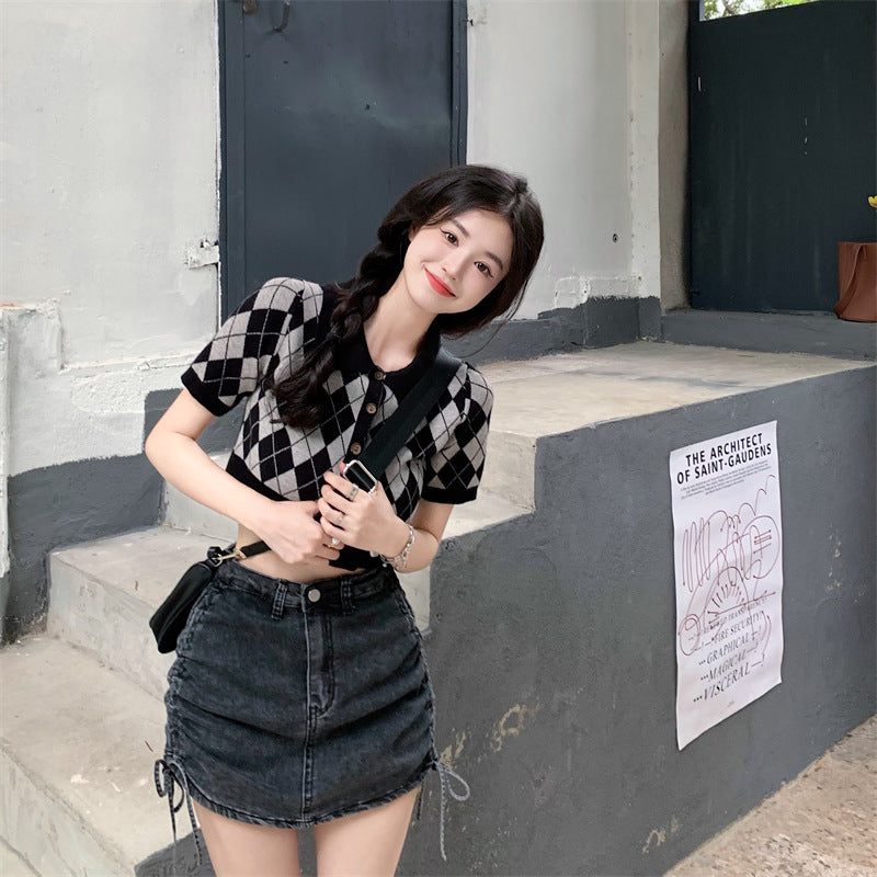 A-line Skirt High Waist Bag Hip Drawstring Denim Skirt  WITH OR WITHOUTN SLING?