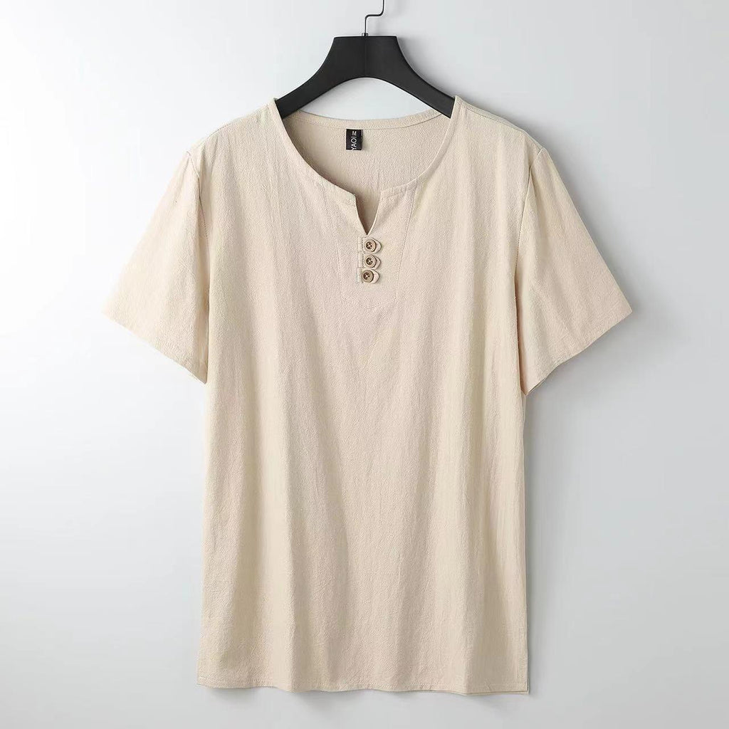 Men's Cotton And Linen V-neck Short Sleeve T-Shirt