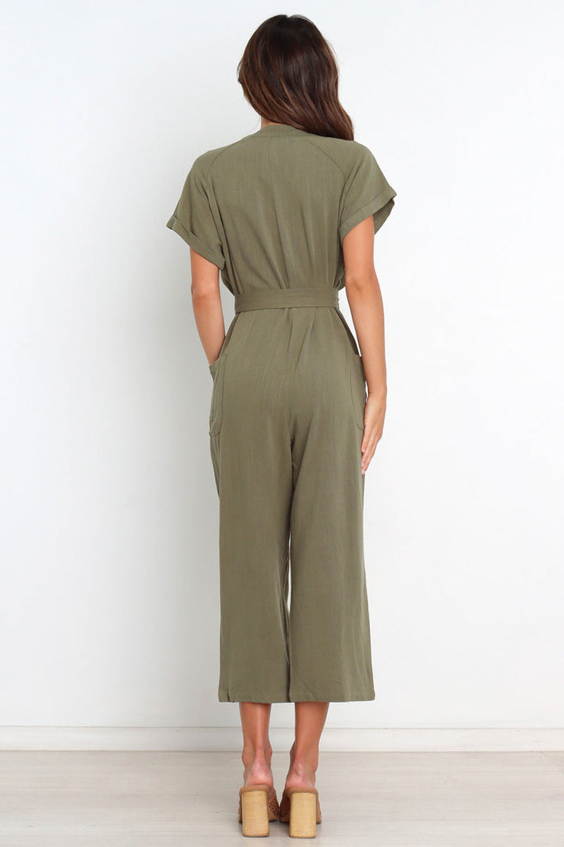 Women's V-neck Cropped Wide-Leg Jumpsuit