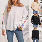 Women's Round Neck Collar Crocheted Pullover Sweater