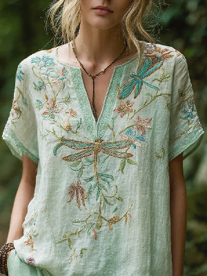 Women's Vintage Medieval V-Neck Short-Sleeve Top