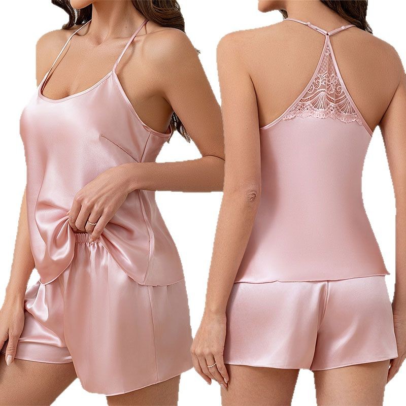 Women's Solid Ice-Silk Pajamas Set