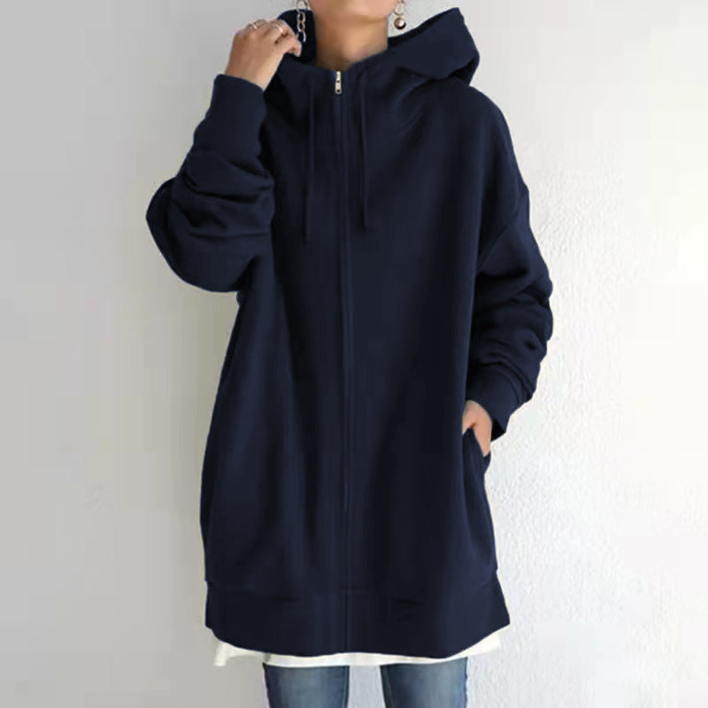 Women's Zipped Fuzzy Elongated Hoodie