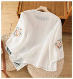 Women's Loose-fitting Lantern Sleeve Embroidered Top