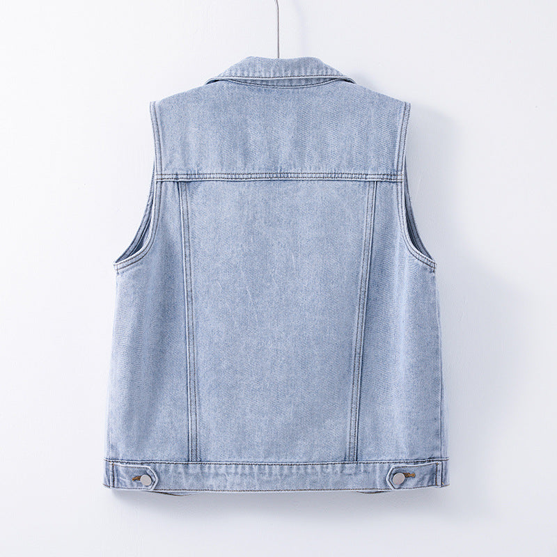 Women's Relaxed Light Blue Sleeveless Denim Waistcoat