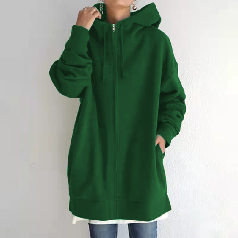 Women's Zipped Fuzzy Elongated Hoodie