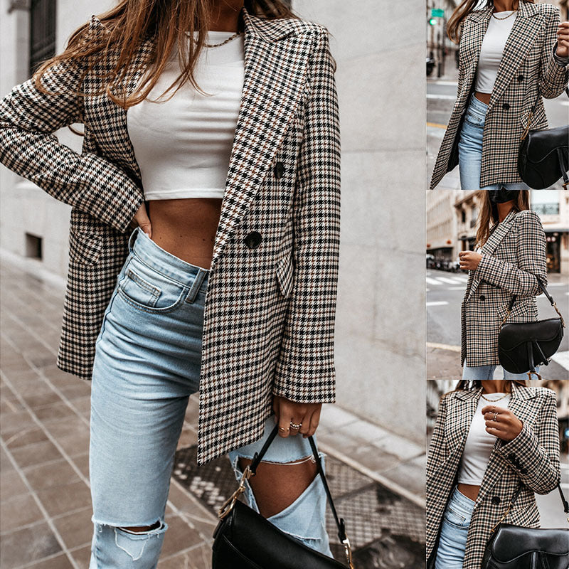Women's Checkered Plaid Suit Jacket