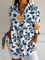 Women's Elegant Floral Print Long-Sleeve Shirt