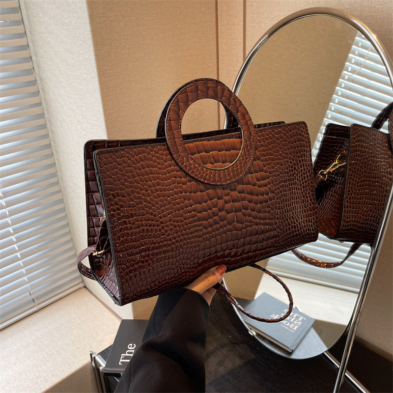 Women's Rectangle Crocodile Textured Handbag